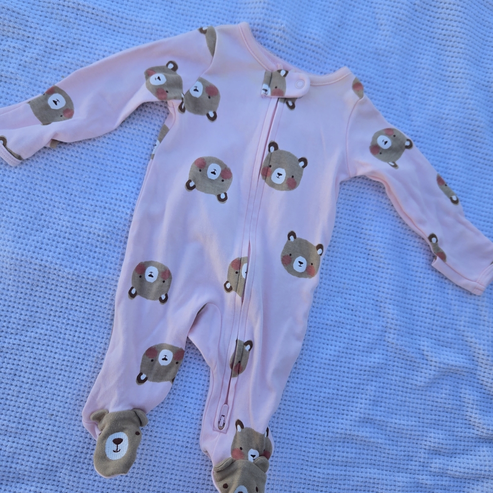 Adorable Pink Bear Print Kids One Piece